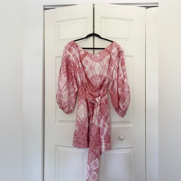 Zimmermann Winsome Cinch Dress Pink White Tie-Dye Long Sleeve Dress US Size 8 - Picture 4 of 12